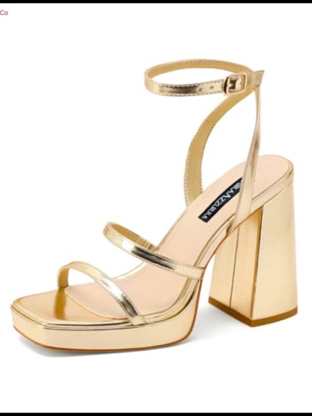 Platform Heeled Sandals Faux Leather Square Open Toe Ankle Strap